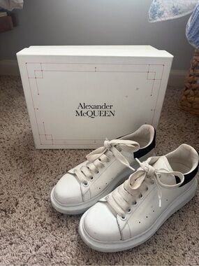 Alexander McQueen White Leather Sneakers with Black Heel Tab